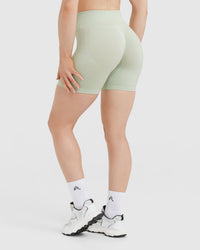Effortless Seamless Shorts with White Logo | Tea Green