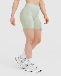 Effortless Seamless Shorts with White Logo | Tea Green