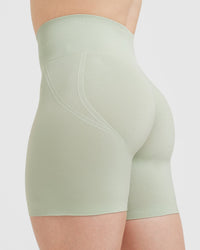 Effortless Seamless Shorts with White Logo | Tea Green