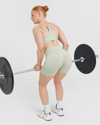 Effortless Seamless Shorts with White Logo | Tea Green