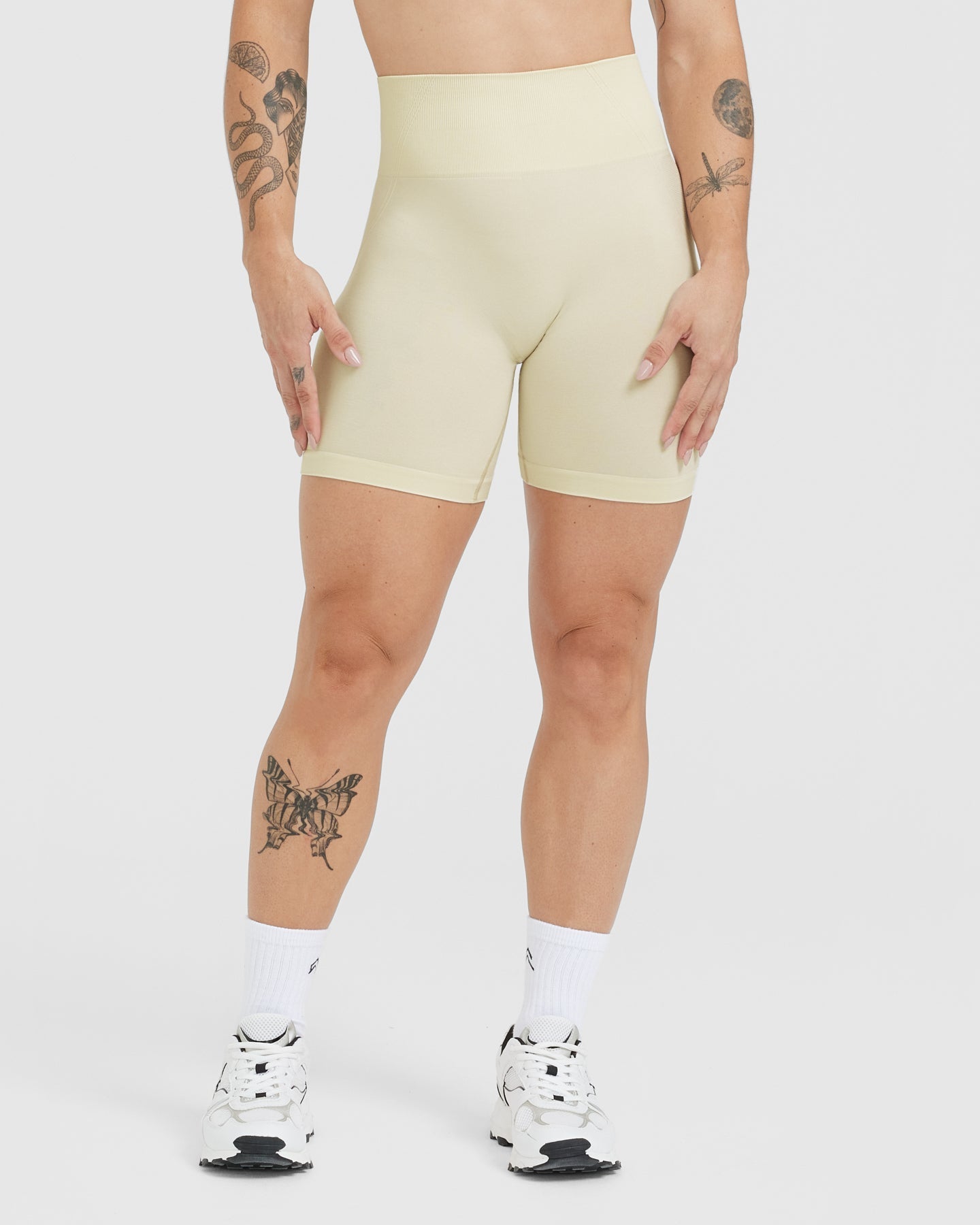 Effortless Seamless Shorts with White Logo | Vanilla