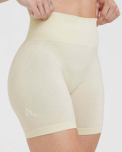 Effortless Seamless Shorts with White Logo | Vanilla