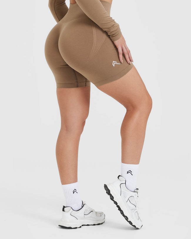 Effortless Seamless Shorts with White Logo | Walnut