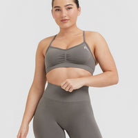 Effortless Strappy Bralette with White Logo | Ash Grey