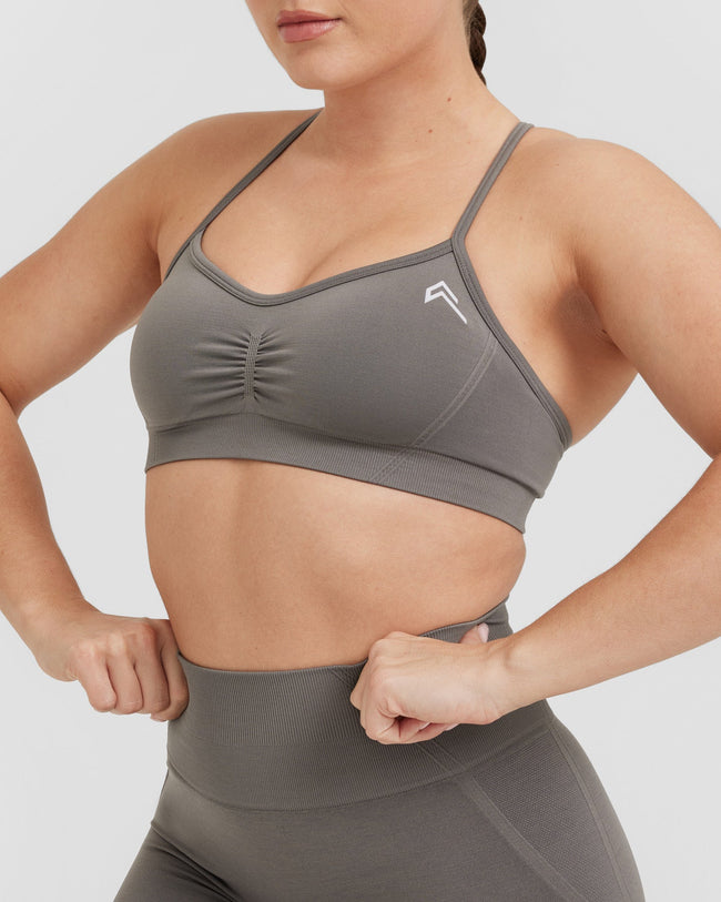 Effortless Strappy Bralette with White Logo | Ash Grey
