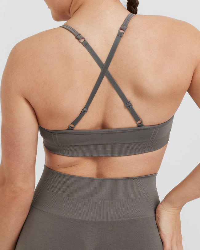 Effortless Strappy Bralette with White Logo | Ash Grey