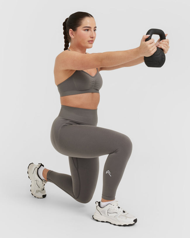 Effortless Strappy Bralette with White Logo | Ash Grey