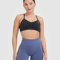 Effortless Strappy Bralette with White Logo | Coal