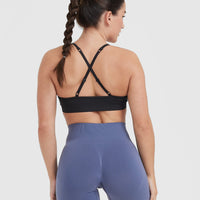 Effortless Strappy Bralette with White Logo | Coal