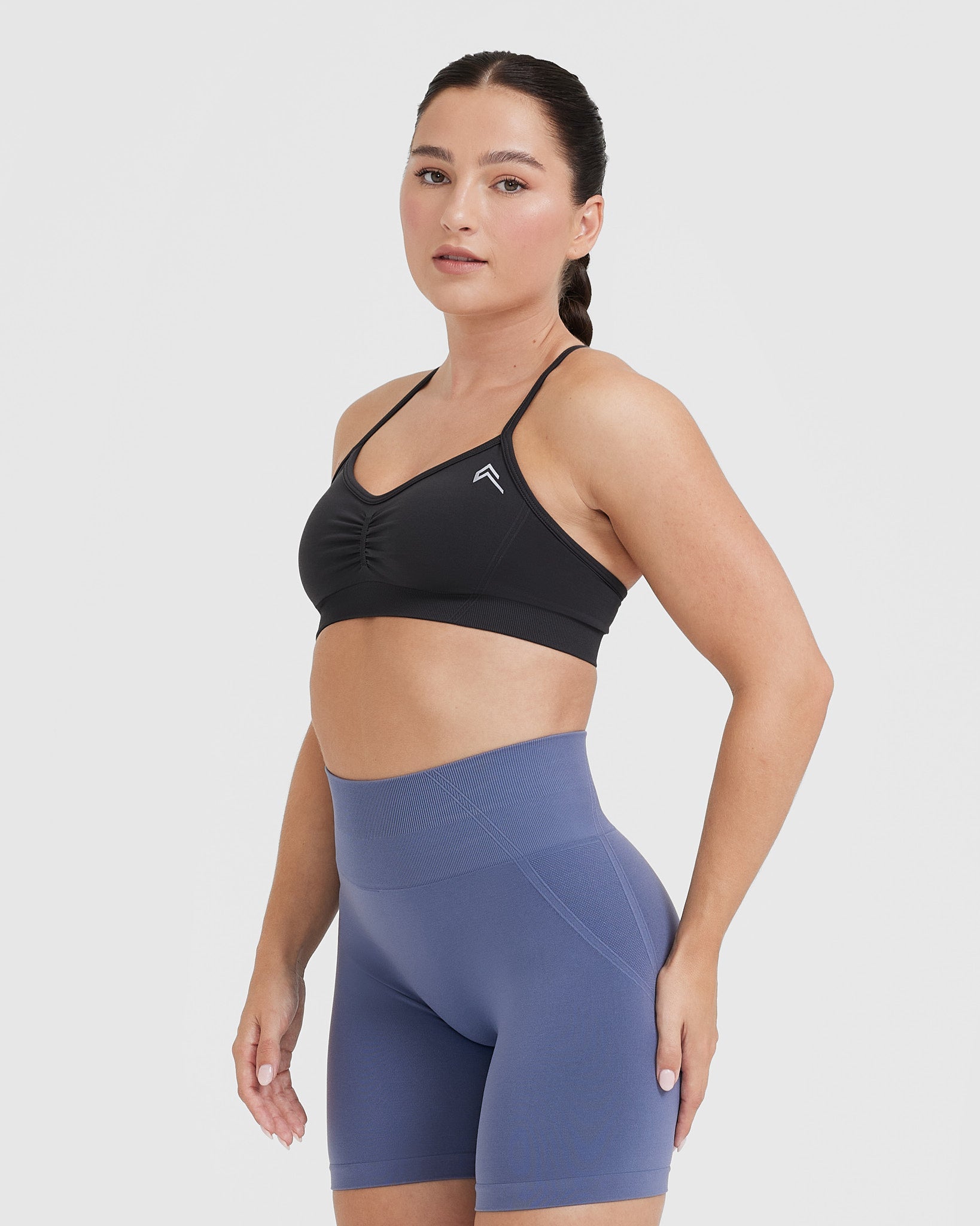 Effortless Strappy Bralette with White Logo | Coal