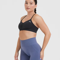 Effortless Strappy Bralette with White Logo | Coal