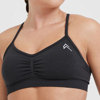 Effortless Strappy Bralette with White Logo | Coal