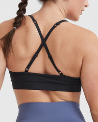 Effortless Strappy Bralette with White Logo | Coal
