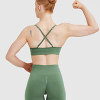 Effortless Strappy Bralette with White Logo | Forest Green