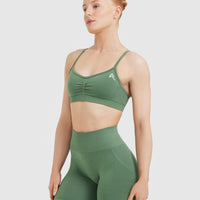 Effortless Strappy Bralette with White Logo | Forest Green