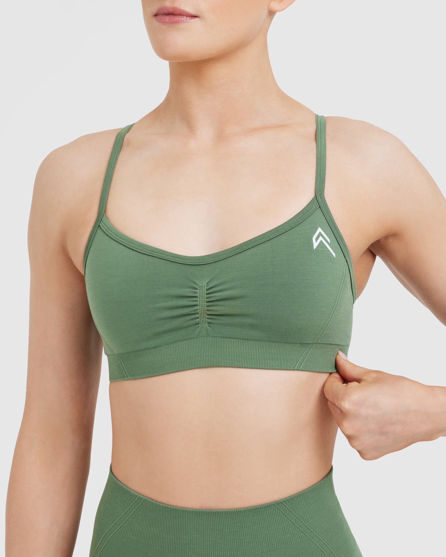 Effortless Strappy Bralette with White Logo | Forest Green