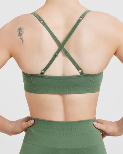 Effortless Strappy Bralette with White Logo | Forest Green