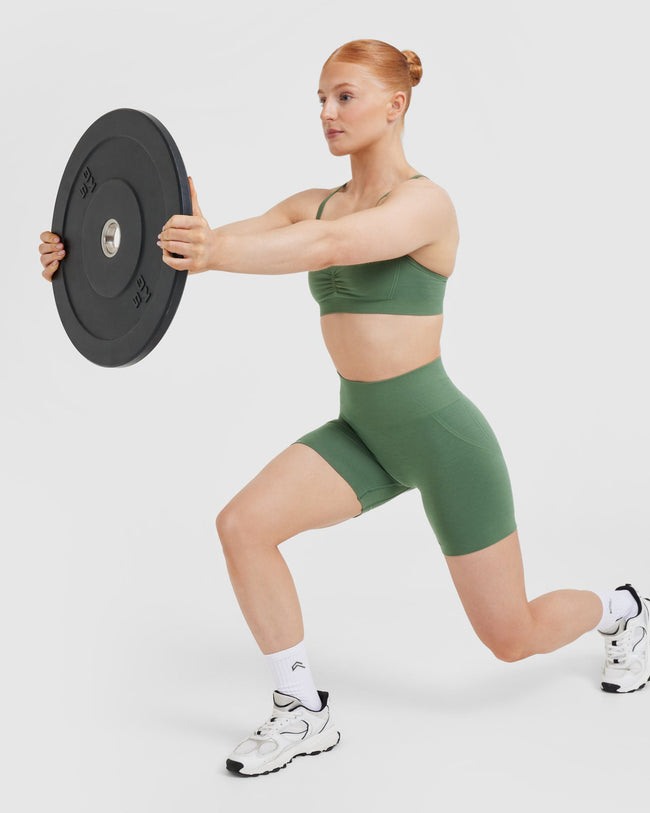 Effortless Strappy Bralette with White Logo | Forest Green