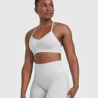 Effortless Strappy Bralette with White Logo | Grey Marl