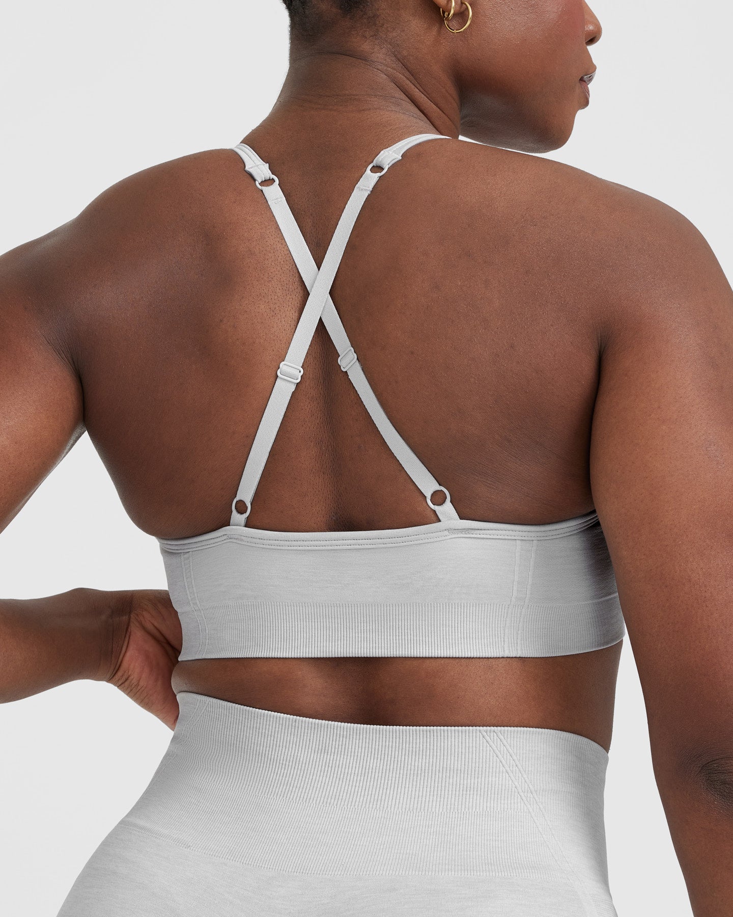 Effortless Strappy Bralette with White Logo | Grey Marl