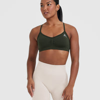 Effortless Strappy Bralette with White Logo | Khaki