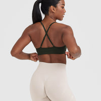 Effortless Strappy Bralette with White Logo | Khaki
