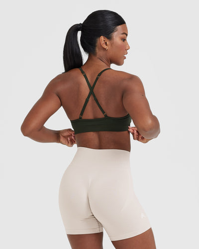 Effortless Strappy Bralette with White Logo | Khaki