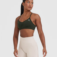 Effortless Strappy Bralette with White Logo | Khaki
