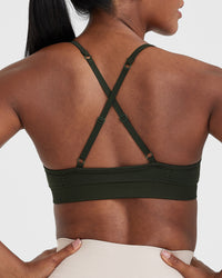 Effortless Strappy Bralette with White Logo | Khaki