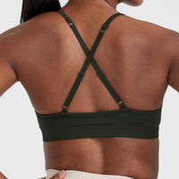 Effortless Strappy Bralette with White Logo | Khaki