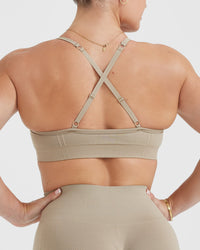 Effortless Strappy Bralette with White Logo | Washed Sandstone