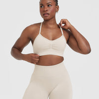 Effortless Strappy Bralette with White Logo | Sand