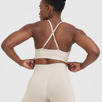 Effortless Strappy Bralette with White Logo | Sand