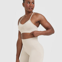 Effortless Strappy Bralette with White Logo | Sand