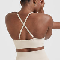 Effortless Strappy Bralette with White Logo | Sand