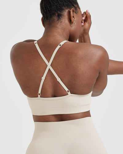 Effortless Strappy Bralette with White Logo | Sand