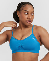 Effortless Strappy Bralette with White Logo | Tropical Blue