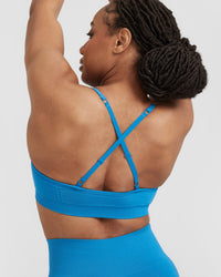 Effortless Strappy Bralette with White Logo | Tropical Blue