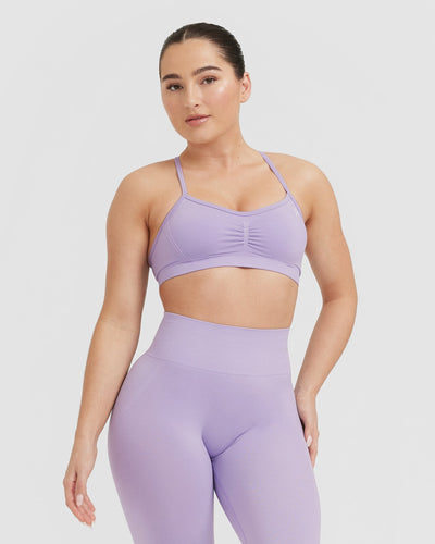 Effortless Strappy Bralette with White Logo | Wisteria Purple