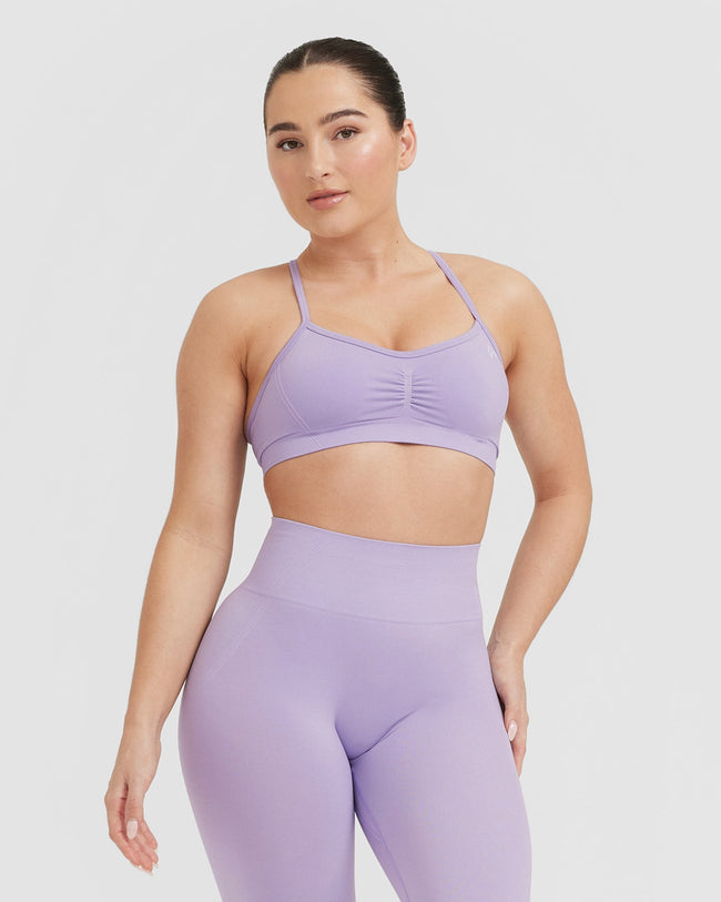 Effortless Strappy Bralette with White Logo | Wisteria Purple