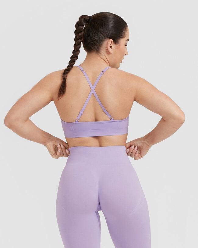 Effortless Strappy Bralette with White Logo | Wisteria Purple