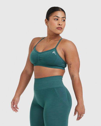 Effortless Strappy Bralette with White Logo | Marine Teal