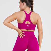 Effortless Seamless High Neck Bralette with White Logo | Fuchsia