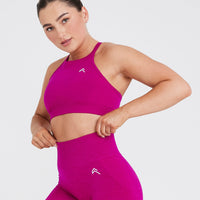 Effortless Seamless High Neck Bralette with White Logo | Fuchsia