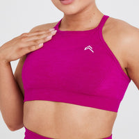 Effortless Seamless High Neck Bralette with White Logo | Fuchsia