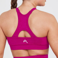Effortless Seamless High Neck Bralette with White Logo | Fuchsia