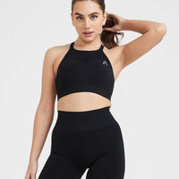 Effortless Seamless High Neck Bralette with White Logo | Black