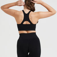 Effortless Seamless High Neck Bralette with White Logo | Black