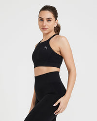 Effortless Seamless High Neck Bralette with White Logo | Black