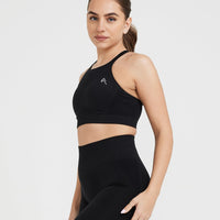 Effortless Seamless High Neck Bralette with White Logo | Black